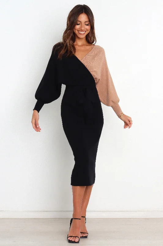 Midi dresses with cotton - blend materials for everyday comfort Nate Dress - Black/Beige Midi dresses with cotton - blend materials for everyday comfort Nate Dress - Black/Beige