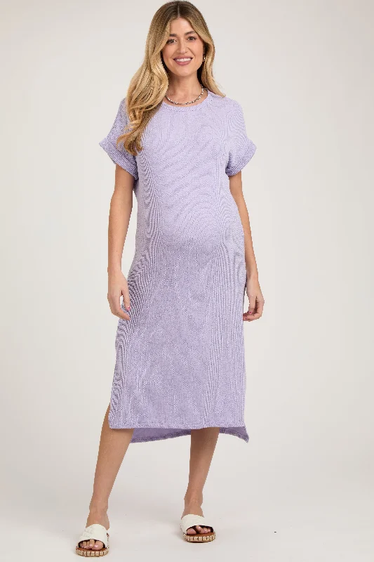 Maternity dress for a Christmas party Lavender Ribbed Short Sleeve Maternity Midi Dress Maternity dress for a Christmas party Lavender Ribbed Short Sleeve Maternity Midi Dress
