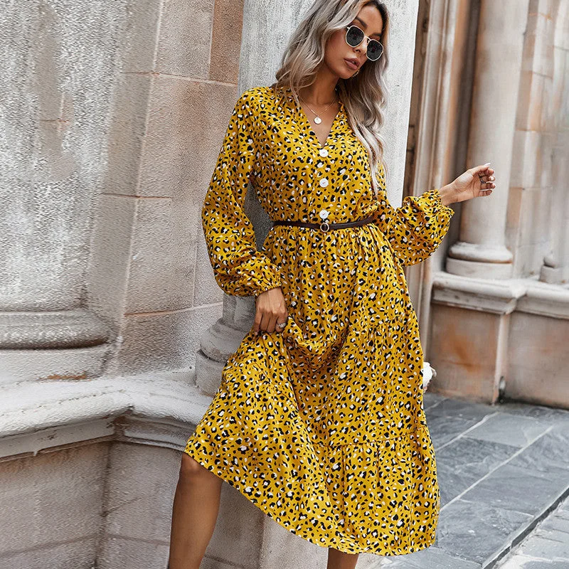 Everyday Velvet Dress with Ribbon Trim for Special Occasions​ Everyday Style V-neck Leopard Print Maxi Dress