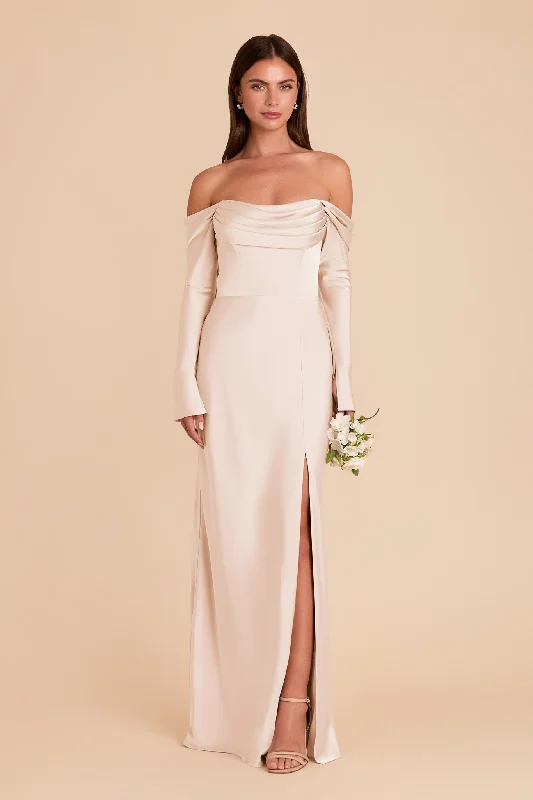 Maternity dress for a baby's first visit to the vertical garden Maya Matte Satin Dress - Champagne Maternity dress for a baby's first visit to the vertical garden Maya Matte Satin Dress - Champagne