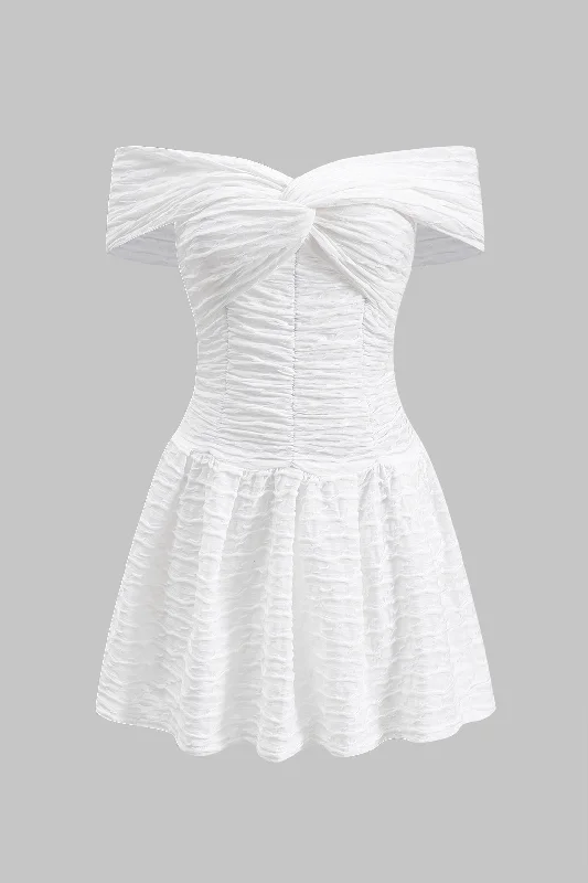 Mini dresses with beaded embellishments for a fancy event Textured Crossed Twist Knot Off Shoulder Mini Dress Mini dresses with beaded embellishments for a fancy event Textured Crossed Twist Knot Off Shoulder Mini Dress