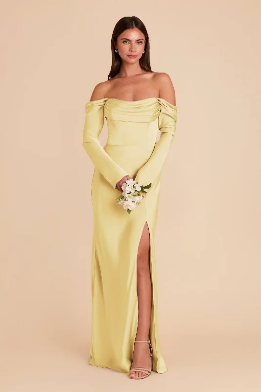Maternity dress for a coastal vacation Maya Matte Satin Dress - Lemon Sorbet