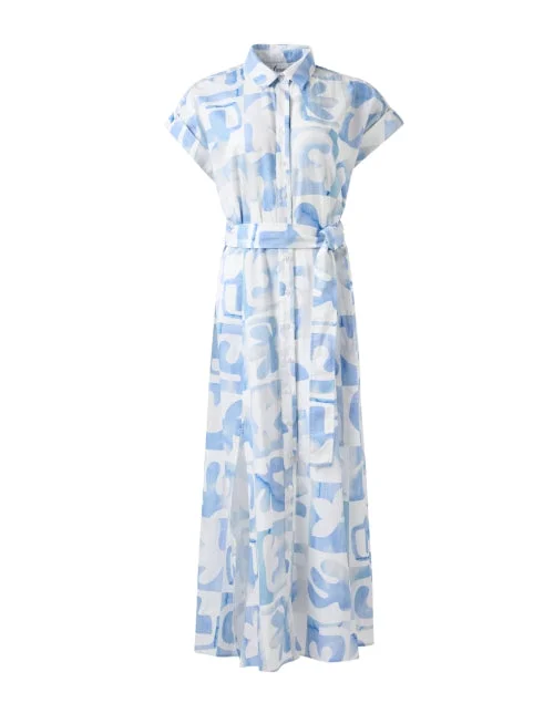  Chantal White and Blue Print Cotton Dress