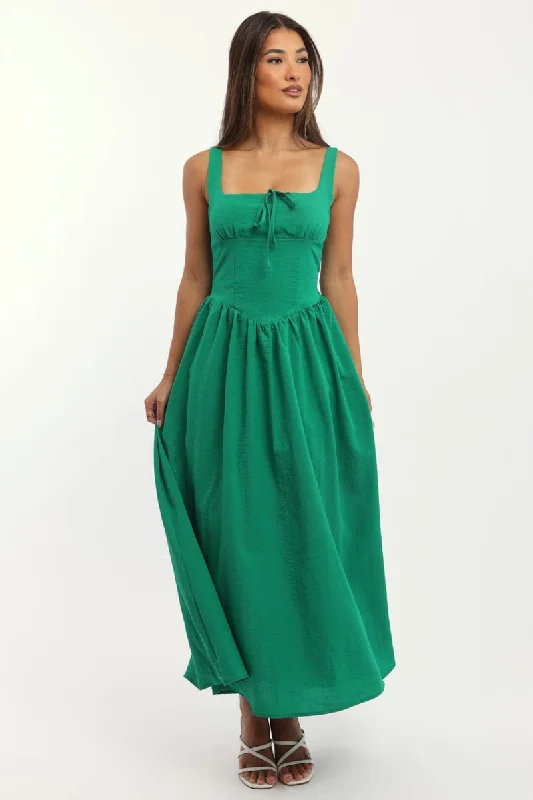 Midi dresses with asymmetric hems for a fashion - forward and dynamic appearance Green Midi Dress Gathered Bust Midi dresses with asymmetric hems for a fashion - forward and dynamic appearance Green Midi Dress Gathered Bust