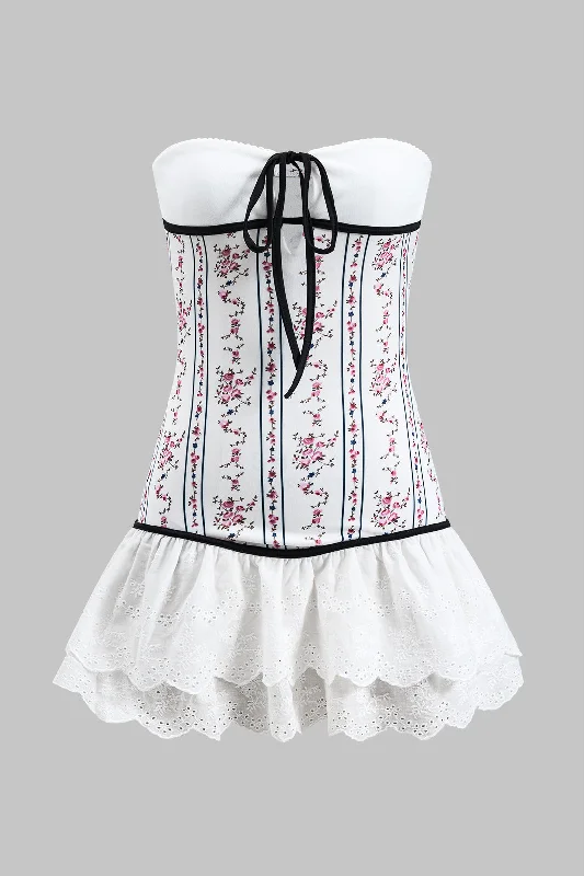 Mini dresses with empire waists for a flattering fit Flower Pattern Patchwork Ruched Tie Front Strapless Mini Dress Mini dresses with empire waists for a flattering fit Flower Pattern Patchwork Ruched Tie Front Strapless Mini Dress