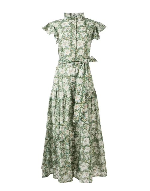  Green Floral Print Dress