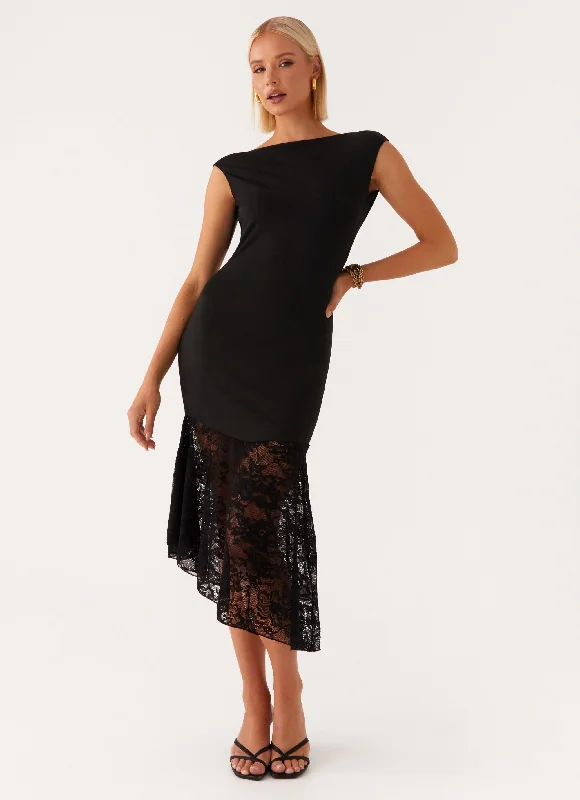 Wrap - style midi dresses in silk for a sophisticated office look Deshira Midi Dress - Black Wrap - style midi dresses in silk for a sophisticated office look Deshira Midi Dress - Black
