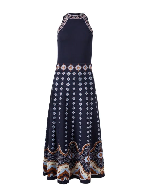 Everyday Shift Dress for Summer in Linen​ Sandrinna Navy Jacquard Dress