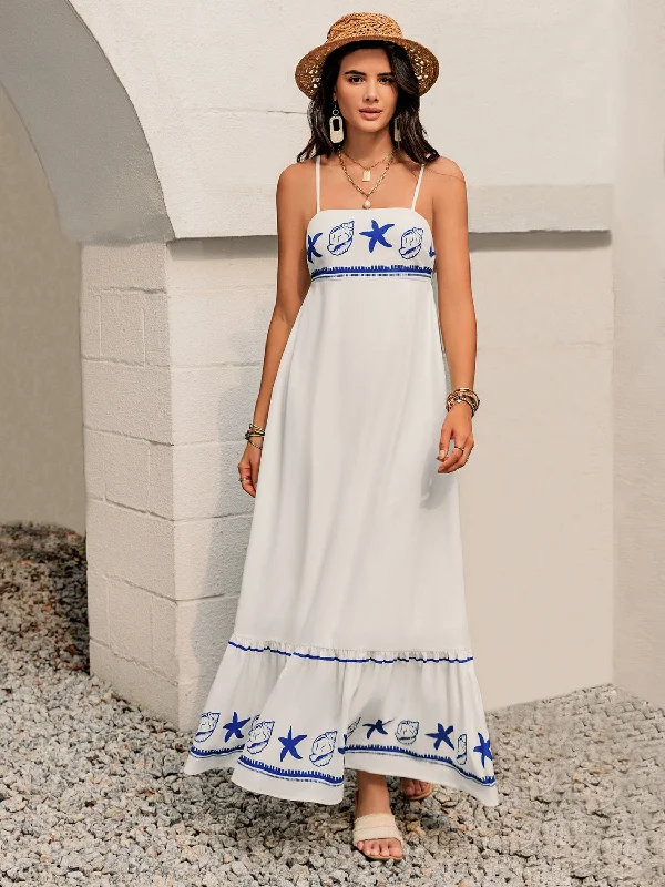 Everyday Dress with Ruffled Collar for a Girly Appeal Printed Square Neck Maxi Cami Dress Everyday Dress with Ruffled Collar for a Girly Appeal Printed Square Neck Maxi Cami Dress
