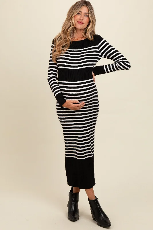 Maternity dress for a baby's first haircut Black Striped Maternity Midi Sweater Dress Maternity dress for a baby's first haircut Black Striped Maternity Midi Sweater Dress