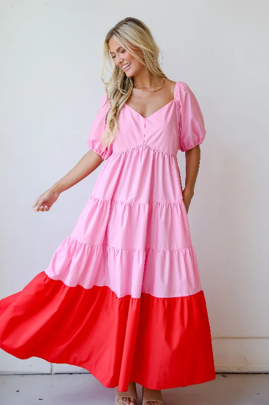  FINAL SALE - Pristine Presence Pink Tiered Maxi Dress