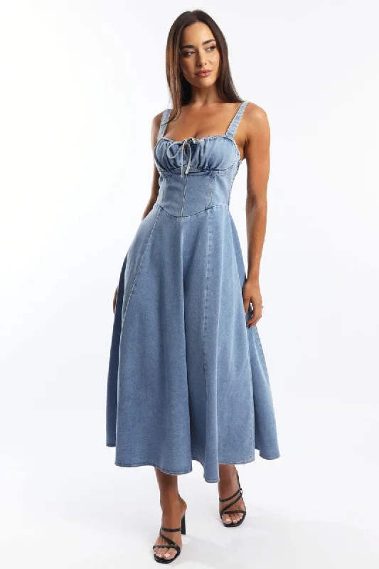Midi dresses with mesh inserts for a trendy and breathable option Blue Midi Dress Gathered Bust Midi dresses with mesh inserts for a trendy and breathable option Blue Midi Dress Gathered Bust