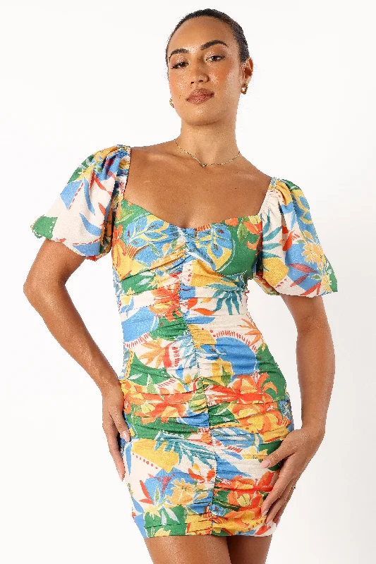 Mini dresses with polka dot patterns Harriet Puff Sleeve Mini Dress - Malta Print