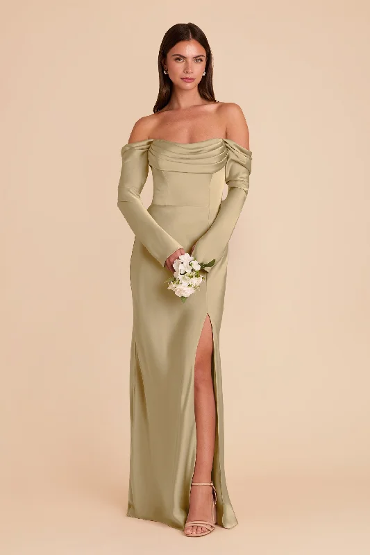 Maternity dress for a baby's first visit to the children's garden Maya Matte Satin Dress - Moss Green