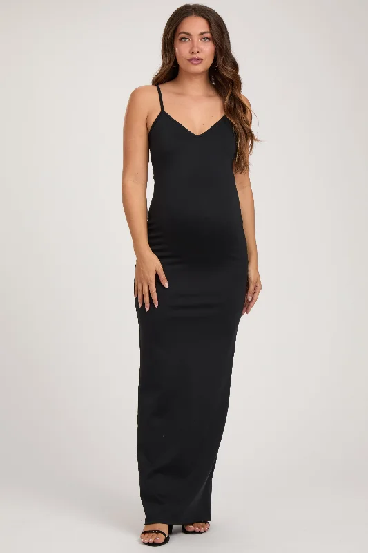 Maternity dress for a Christmas party Black Soft Stretch Knit Maternity Maxi Dress