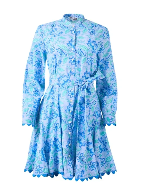 Everyday Dress with Anti - allergenic Material for Sensitive Skin Godet Blue Floral Print Dress Everyday Dress with Anti - allergenic Material for Sensitive Skin Godet Blue Floral Print Dress