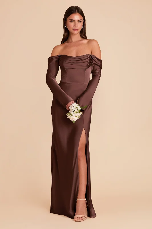 Maternity dress for a baby's first visit to the flower garden Maya Matte Satin Dress - Chocolate Brown Maternity dress for a baby's first visit to the flower garden Maya Matte Satin Dress - Chocolate Brown