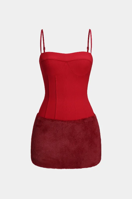 Mini dresses with puff sleeves for a vintage look Faux Fur Patchwork Bustier Slip Mini Dress Mini dresses with puff sleeves for a vintage look Faux Fur Patchwork Bustier Slip Mini Dress