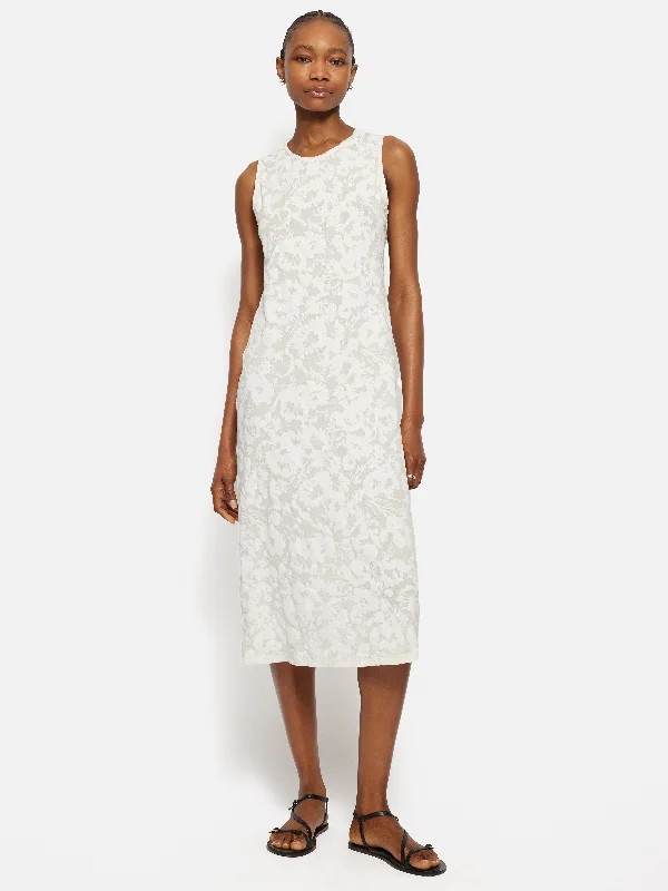 Midi dresses with puff sleeves for a vintage - inspired look Printed Sheer Jersey Dress | White Midi dresses with puff sleeves for a vintage - inspired look Printed Sheer Jersey Dress | White