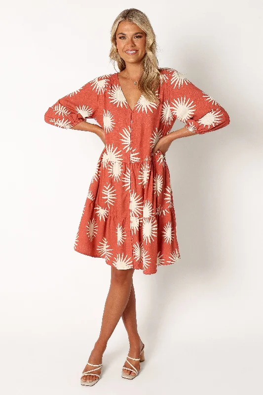 Strapless mini dresses for a beach vacation Bennet Long Sleeve Mini Dress - Ida Print