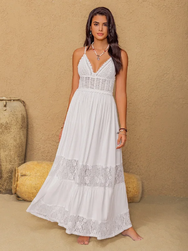 Everyday Dress with Polka - dot Design for a Fun Vibe Lace Detail Crochet Tiered Maxi Cami Dress Everyday Dress with Polka - dot Design for a Fun Vibe Lace Detail Crochet Tiered Maxi Cami Dress