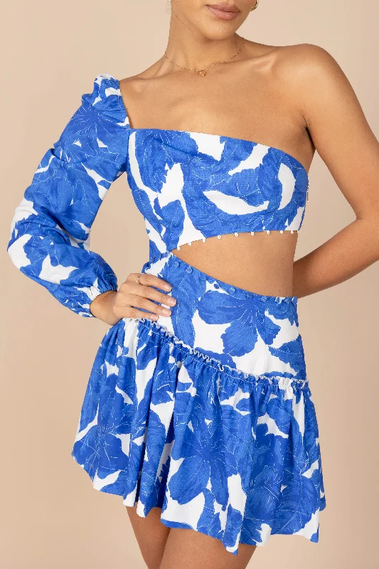 Mini dresses with side slits for a sexy appeal Aliyah Mini Dress - Blue Floral