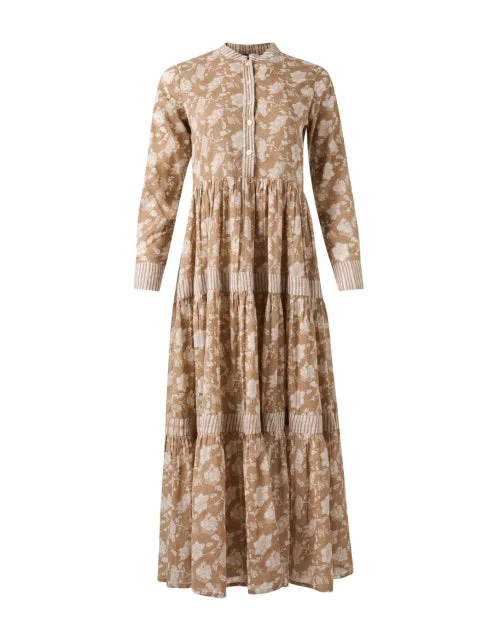 Everyday Shift Dress for Summer in Linen​ Diwali Beige Floral Print Dress