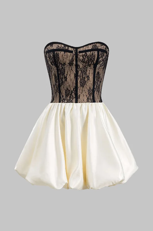 Ruffled mini dresses for a romantic touch Satin Lace Pleated Patchwork Bustier Corset Strapless Mini Dress Ruffled mini dresses for a romantic touch Satin Lace Pleated Patchwork Bustier Corset Strapless Mini Dress