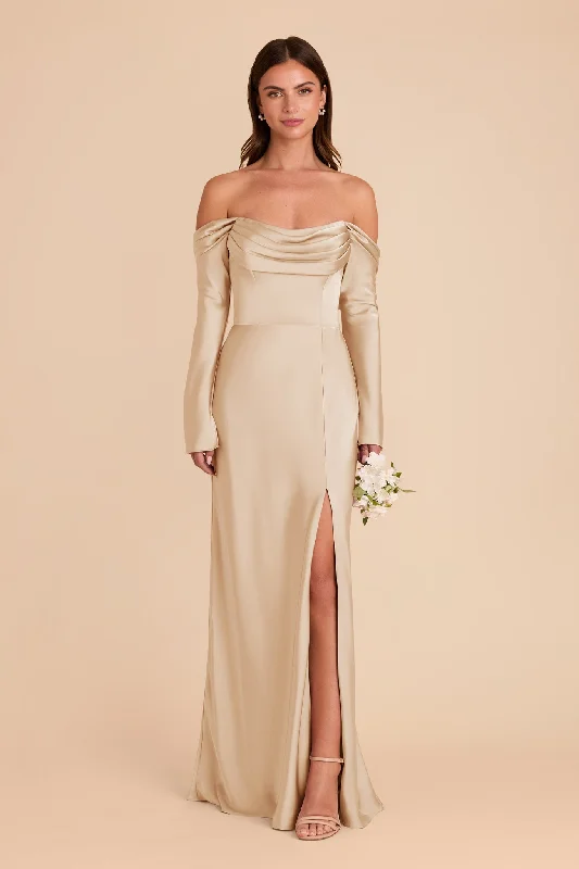 Maternity dress for a baby's dedication Maya Matte Satin Dress - Gold