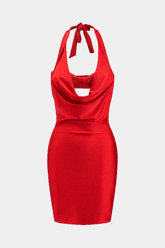 Mini dresses with embroidered details for a unique touch Satin Ruched Backless Cut Out Tie Up Mini Dress