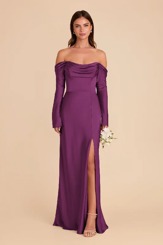 Maternity dress for a baby's first visit to the concert Maya Matte Satin Dress - Fig Maternity dress for a baby's first visit to the concert Maya Matte Satin Dress - Fig