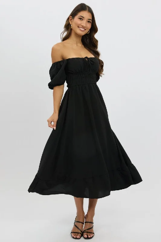 Midi dresses with wrap - around skirts for a customizable fit Black Midi Dress Short Sleeve Ruched Bust Midi dresses with wrap - around skirts for a customizable fit Black Midi Dress Short Sleeve Ruched Bust