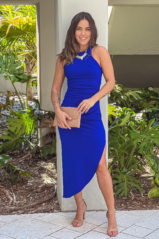  Royal Blue High Low Dress With Side Slit