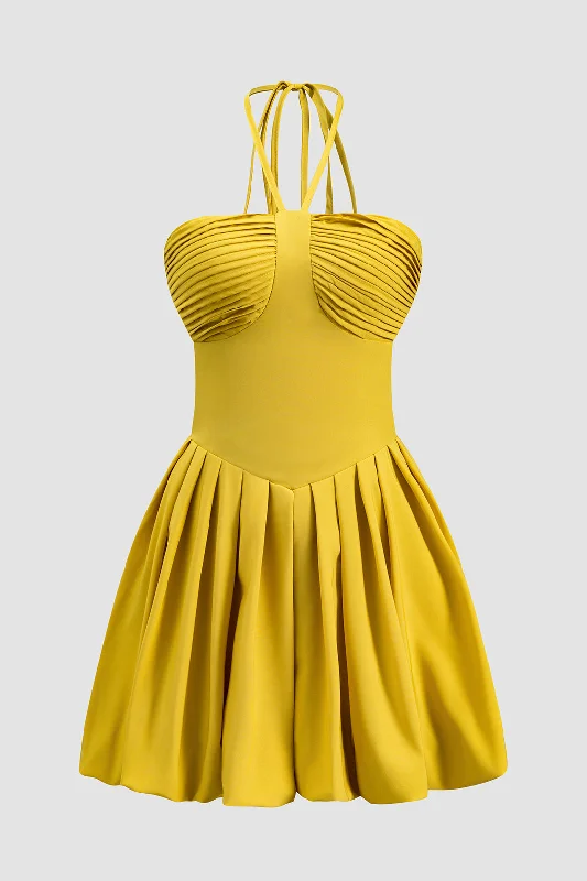 Leather mini dresses for a edgy style Ruched Tie Up Backless Bustier Mini Dress