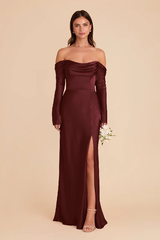 Plus size maternity dress for curvy moms - to - be Maya Matte Satin Dress - Cabernet Plus size maternity dress for curvy moms - to - be Maya Matte Satin Dress - Cabernet