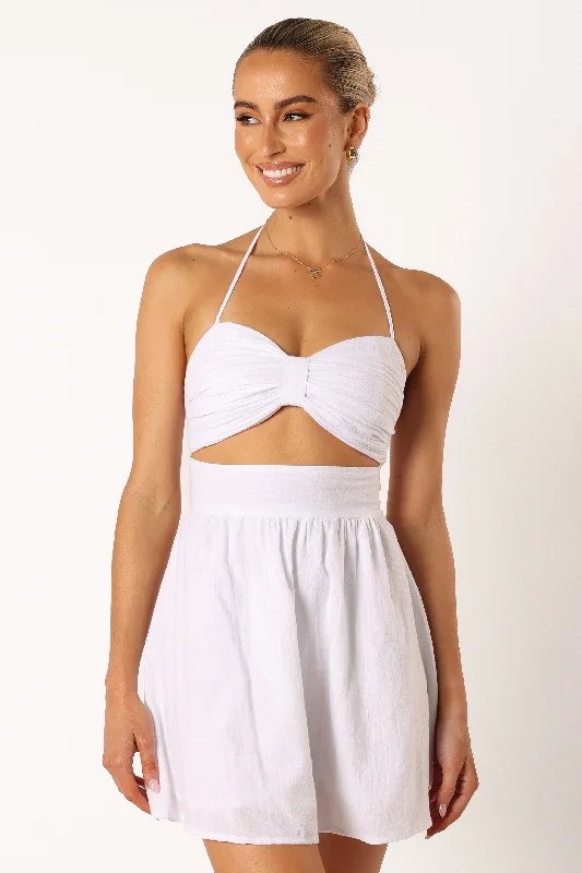 Mini dresses with ribbed textures for a unique appearance Boat Mini Dress - White