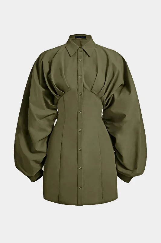 Mini dresses with pocket details for added functionality Ruched Button Long-Sleeve Shirt Dress Mini dresses with pocket details for added functionality Ruched Button Long-Sleeve Shirt Dress