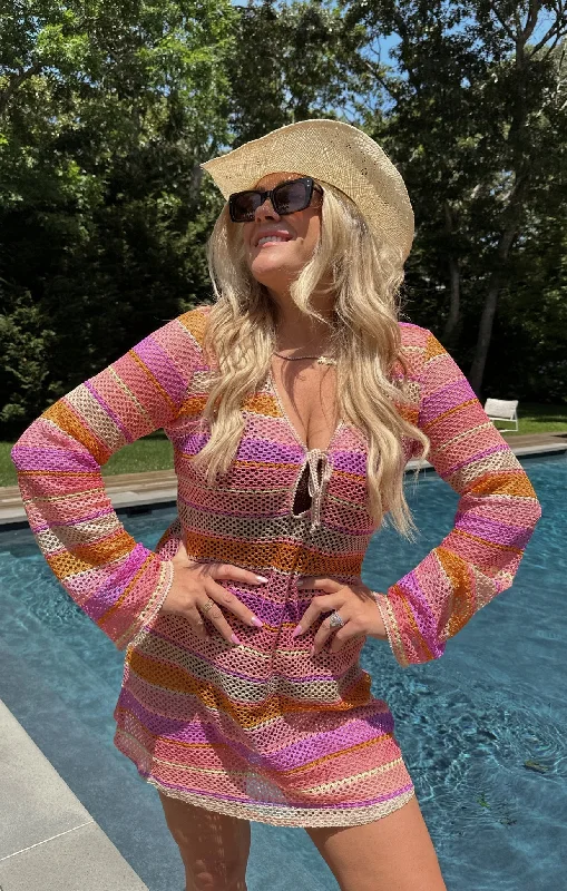 Sequined mini dresses for New Year's Eve Vacay Mini Coverup ~ Melon Mixed Crochet