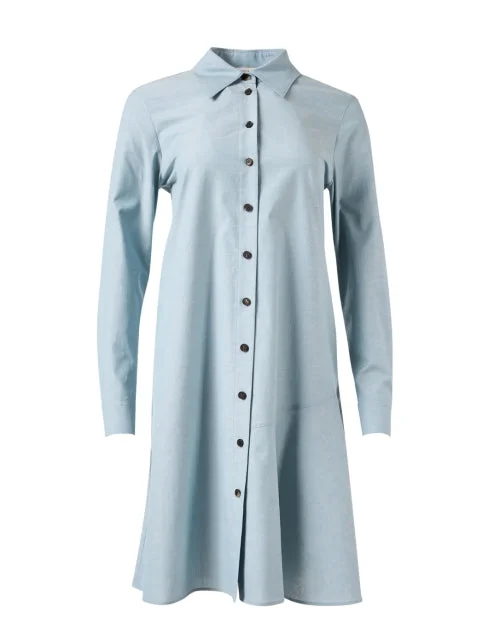  Blue Flounce Hem Shirt Dress