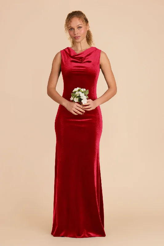 A - line maternity dress for a flattering fit Fallon Velvet Dress - Ruby Red