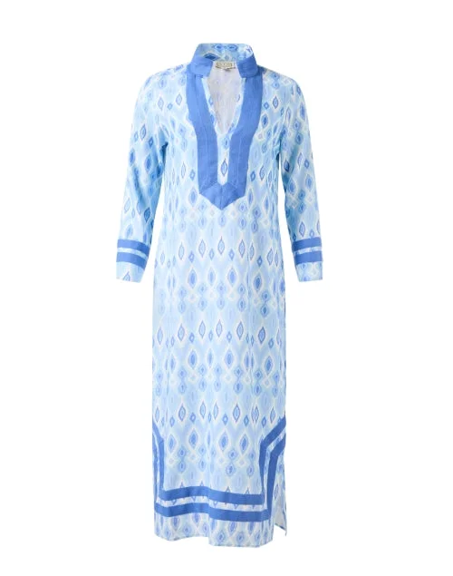 Everyday Dress with Anti - bacterial Properties for Hygiene Blue Ikat Cotton Tunic Dress Everyday Dress with Anti - bacterial Properties for Hygiene Blue Ikat Cotton Tunic Dress