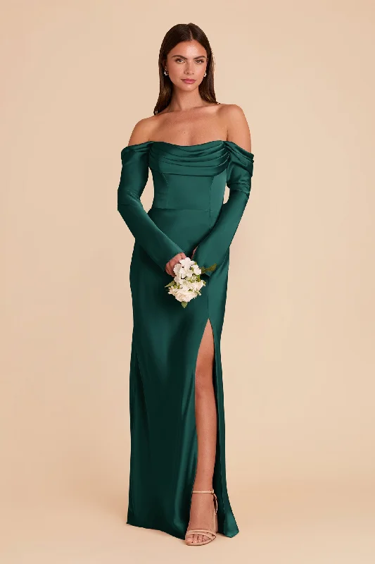 Maternity cocktail dress with sequin embellishments Maya Matte Satin Dress - Emerald Maternity cocktail dress with sequin embellishments Maya Matte Satin Dress - Emerald