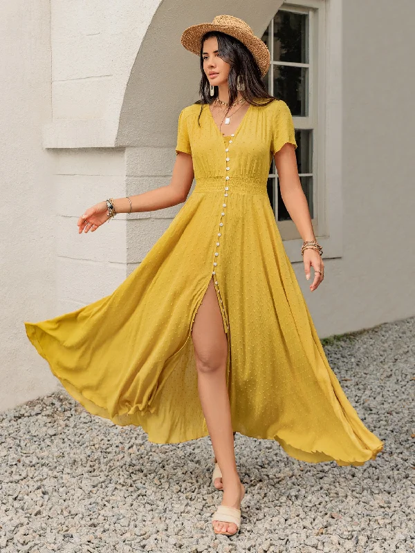  Swiss Dot Short Sleeve Maxi Dress