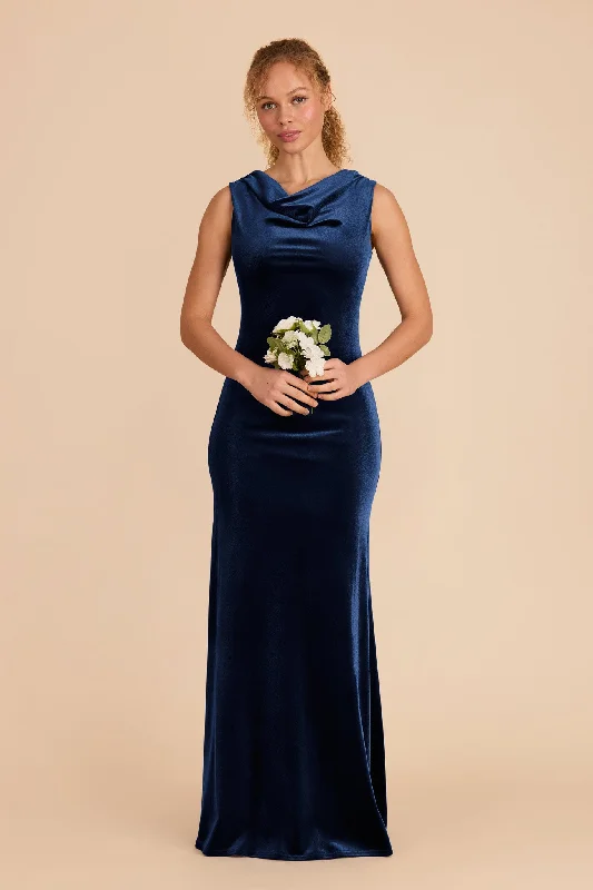 Maternity dress for a fall harvest festival Fallon Velvet Dress - Sapphire Blue
