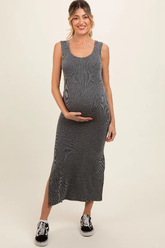 Maternity dress for a baby's first visit to the science center Charcoal Ribbed Side Slit Maternity Maxi Dress Maternity dress for a baby's first visit to the science center Charcoal Ribbed Side Slit Maternity Maxi Dress