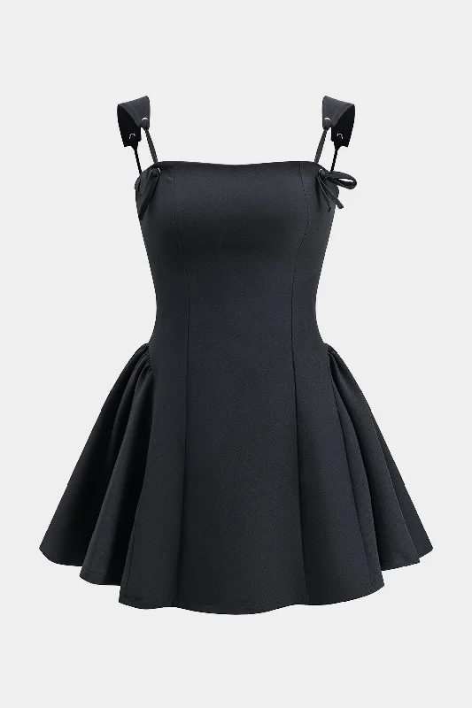 Satin mini dresses for a luxurious feel Pleated Bow Zipper Tie Back Slip Mini Dress