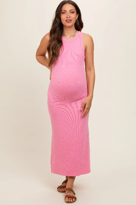 Maternity dress for a baby's first visit to the ballet Pink Ribbed Maternity Side Slit Tank Dress Maternity dress for a baby's first visit to the ballet Pink Ribbed Maternity Side Slit Tank Dress