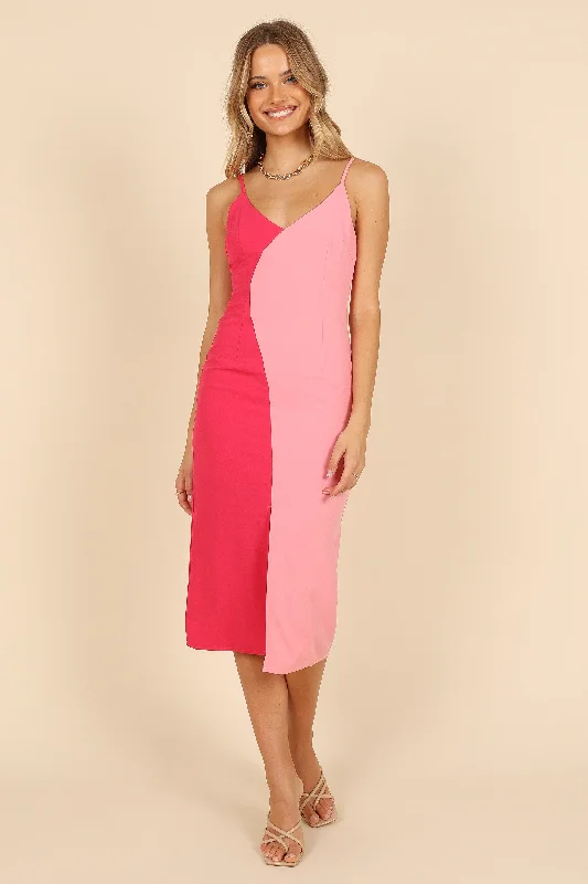 Midi dresses with puff sleeves for a vintage - inspired look Candy Colour Block Midi Dress - Pink/Berry Midi dresses with puff sleeves for a vintage - inspired look Candy Colour Block Midi Dress - Pink/Berry