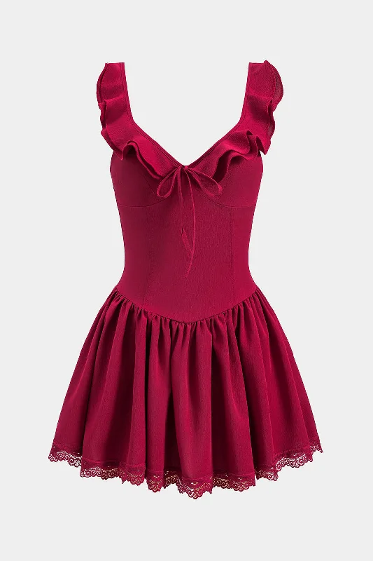 Mini dresses with geometric prints for a modern aesthetic Ruched Tie Front Ruffle Bustier Mini Dress Mini dresses with geometric prints for a modern aesthetic Ruched Tie Front Ruffle Bustier Mini Dress