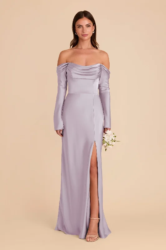 Maternity dress for a gender reveal party Maya Matte Satin Dress - Dusty Lilac